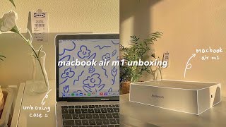 ✨🌱 macbook air m1 space gray unboxing  accessories  case decoration 💻 [upl. by Gniy655]