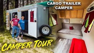 LOW COST  Cargo Trailer Camper DIY Conversion TOUR [upl. by Lund]