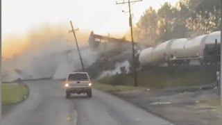 Caught on camera Train derailment in Southeast Texas [upl. by Haras231]