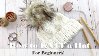 How to KNIT a HAT for Beginners  TUTORIAL [upl. by Thordis]