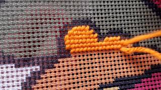 How to sew half cross stitch in needlepoint tapestry [upl. by Annawak]