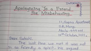 Apologizing To a Friend For Misbehaving  Informal Letter in English  Letter Writing in English [upl. by Alcott]