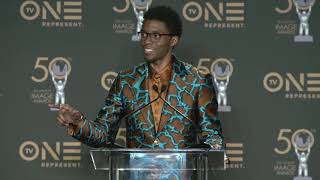 Chadwick Boseman  Lead Actor Black Panther  NAACP Image Awards  Full Backstage Interview [upl. by Bilski]