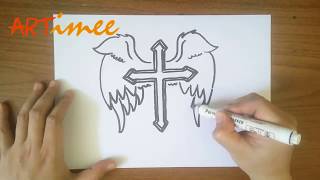 How to Draw a Cross with Wings [upl. by Ferrell]