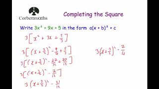 Completing the Square 2  Corbettmaths [upl. by Enineg]