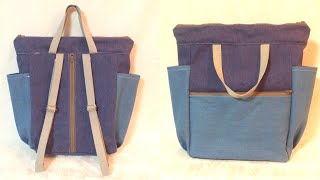 中身が取り出しやすい トートリュック の作り方 ／ Tote Backpack Tutorial [upl. by Aya]