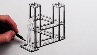 How to Draw The Impossible Waterfall 3D Optical Illusion [upl. by Noyar]