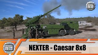 8x8 wheeled selfpropelled howitzer 155m CAESAR Nexter Systems truck with artillery systems France [upl. by Nnayelsel]