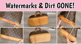 DIY How To Remove Watermarks from Leather  Tutorial and Haul Louis Vuitton Alma PM cleaning [upl. by Ytsenoh383]