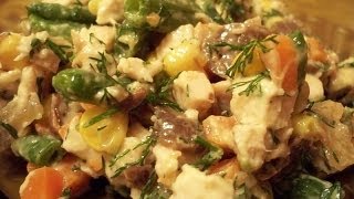 Вкусный овощной салат с шампиньонами и курицей по домашнему [upl. by Nahtanha621]