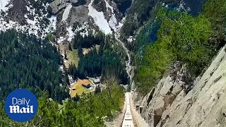 Hyperlapse shows Gelmer Funicular rollercoaster ride through the Swiss mountains [upl. by Michele]