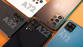 Every Samsung Galaxy A Series Phone Compared 2021 A02 A12 A22 A32 A52 A72 [upl. by Ehtiaf]