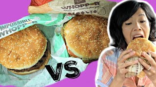 IMPOSSIBLE WHOPPER vs Whopper  Trying Burger Kings New Meatless Burger [upl. by Mcdowell]