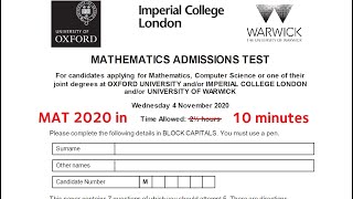 MAT Oxford Maths Admissions Test 2020 in 10 minutes or less [upl. by Aneehc]