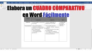 CÓMO HACER UN CUADRO COMPARATIVO EN WORD FÁCILMENTE [upl. by Johnsson]