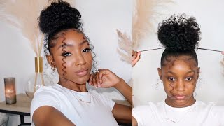 Curly bun with bangs tutorial  SUPER EASY Cennedy Elexis [upl. by Enytsirhc]