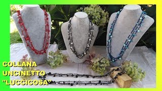 COLLANA UNCINETTO CON CRISTALLI E PERLINE quotLUCCICOSAquot TUTORIAL FACILE Alex Crochet [upl. by Annah]