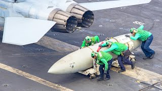 Installing Gigantic F18 Fuel Tank in the Middle of the Ocean  US Aircraft Carrier [upl. by Yniffit]