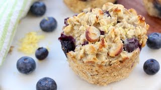 BAKED BLUEBERRY LEMON OATMEAL MUFFIN CUPS  easy healthy breakfast idea [upl. by Prochora839]