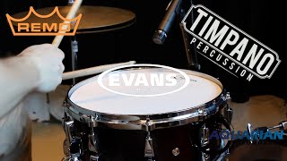 Aquarian vs Evans vs Remo 62 heads  ULTIMATE Snare Head Comparison  Timpano Percussion [upl. by Toomay]