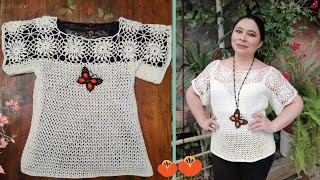 ¿COMO HACER UNA BLUSA  Blusa en crochet elegante para todas las tallas [upl. by Gal]