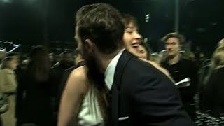 Dakota Johnson surprises Jamie Dornan at the Fifty Shades of Grey premiere  5 News [upl. by Eeltrebor946]